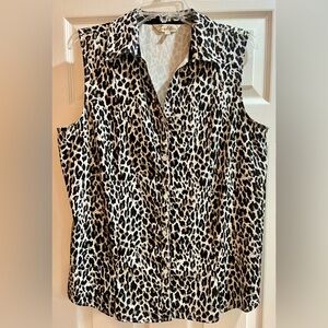 TRADITION Sleeveless black & white Leopard Print Blouse Size 14
